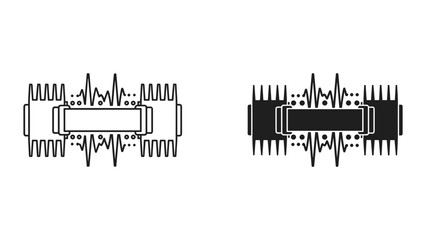 Obraz premium Two styles of audio waveform icons with radiator and central rectangle elements