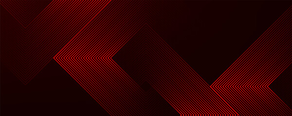 Naklejka premium Abstract red neon arrow light glow background. Futuristic cyber laser line motion banner for casino. Dynamic techno perspective beam 3d graphic design. Cool party power and energy boost led tunnel