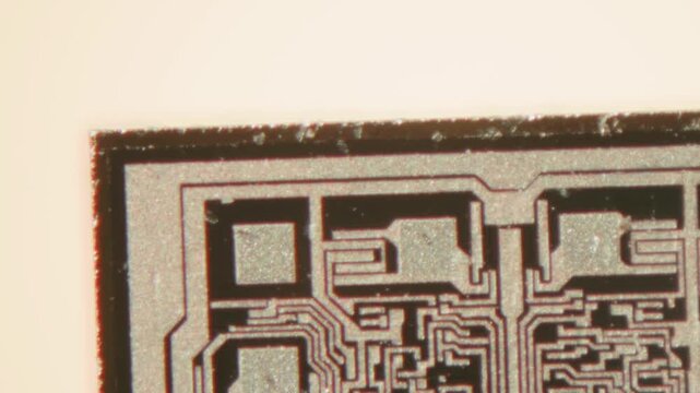 Macro Close-up Shot of Microchip, CPU Processor on Printed Circuit Board, Computer Motherboard with Components Inside of Electronic Device, Part of Supercomputer microscop.