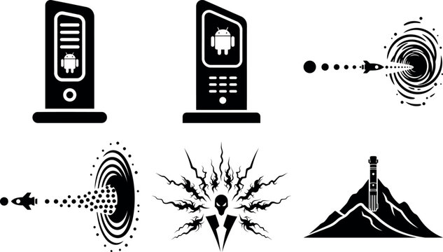 Modern technology and futuristic symbols collection with android robot icons
