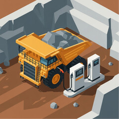 Large yellow mining dump truck refueling at a gas station in a quarry. © Wahyu