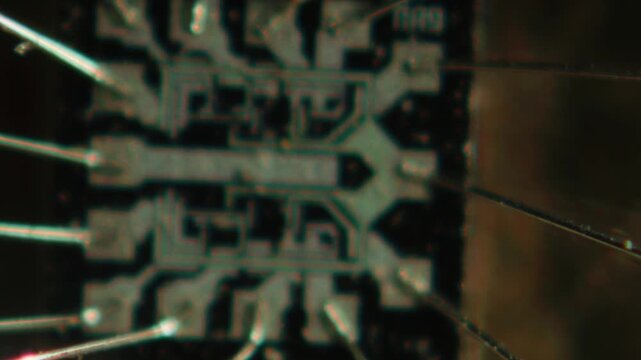 Macro Close-up Shot of Microchip, CPU Processor on Printed Circuit Board, Computer Motherboard with Components Inside of Electronic Device, Part of Supercomputer microscop.