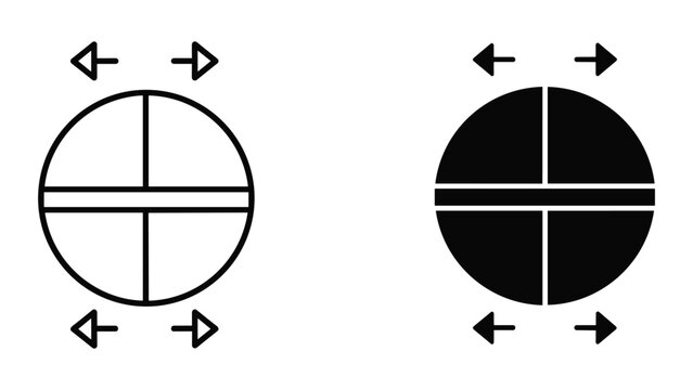 Circle divided into four quadrants with horizontal and vertical lines, plus horizontal arrows indicating expansion or direction