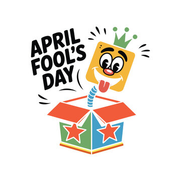 A playful illustration of a jack-in-the-box character celebrating the annual april fool's day event