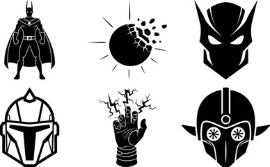 Fototapeta premium Collection of superhero and scifi themed icons isolated on transparent background