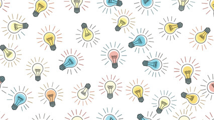 Obraz premium Colorful light bulbs pattern featuring different styles and colors like blue, yellow, and red to represent ideas, creativity, and energy.