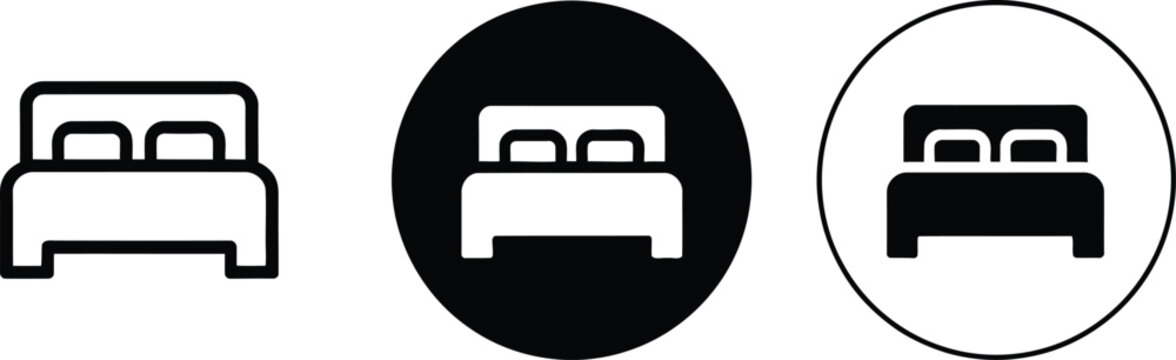 Three distinct icons of a double bed with various background styles