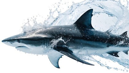 Fototapeta premium Predatory mako shark swims in ocean side view. AI GENERATED.