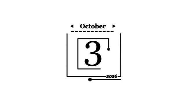 October 3rd 2026 Calendar Date Icon Nice animation of colorful monthly calendar.  2026 new year calendar date with pin. 