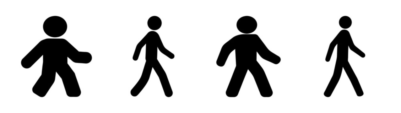 Stick figure walking silhouettes vector illustration simple people drawing design art graphic icon