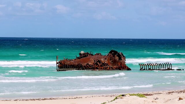 The wreck of the Cabo Santa Mar&iacute;a at Praia de Atalanta on the island of Boa Vista, Cape Verde, Africa