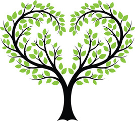 Obraz premium Heart shaped tree silhouette with green leaves symbol for environment love nature and life growth isolated on white background illustration