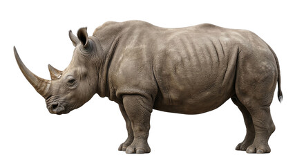 Fototapeta premium Majestic White Rhinoceros Standing Profile Isolated on White Background