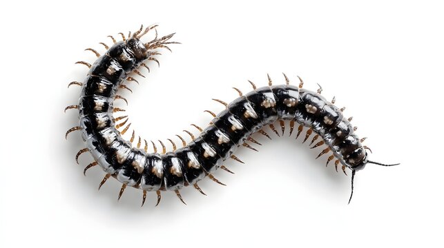 Realistic Giant Centipede Illustration with Black and White Segmented Body
