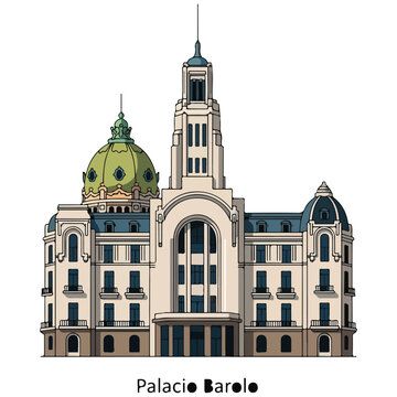 Palacio Barolo Buenos Aires Landmark Building Flat Vector Illustration