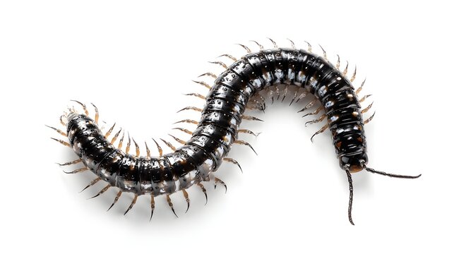 Realistic Giant Centipede Illustration with Black and White Segmented Body