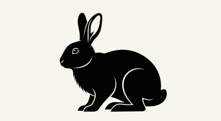 Fototapeta premium Black rabbit silhouette on a light background, minimalist design