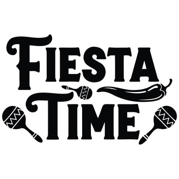 Fiesta Time Graphic with Maracas and Chili Pepper Illustration