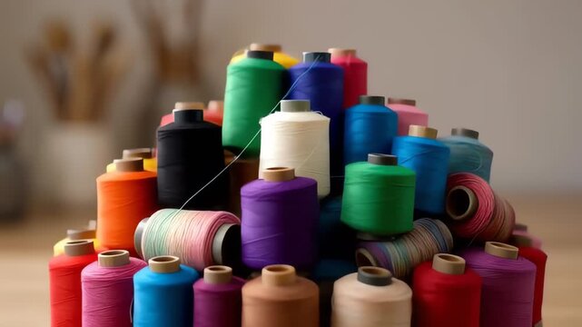 Vibrant Collection of Colorful Sewing Thread Spools