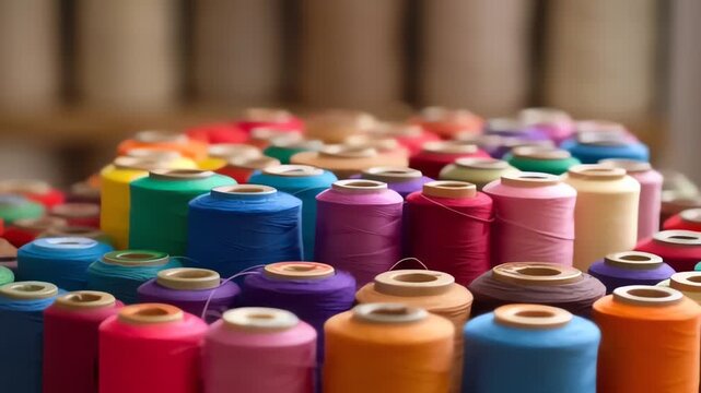 Vibrant Collection of Multicolored Sewing Thread Spools