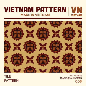 Vietnamese traditional tile pattern with seamless geometric ornamental design in vintage Indochine style, ideal for backgrounds, textiles, and decorative projects.