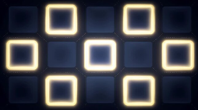 Glowing cream square pattern animation on a dark blue background, creating a modern abstract geometric backdrop with smooth symmetrical motion and soft luminous style
