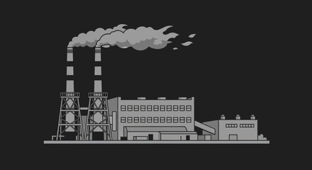 Obraz premium Industrial factory with smokestacks emitting smoke on a black background