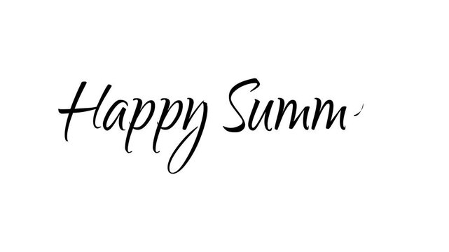 Happy summer written in black cursive font, suitable for social media posts, greeting cards, posters, and summerthemed designs.