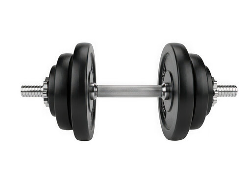 Adjustable dumbbell with black rubber weight plates isolated on transparent background