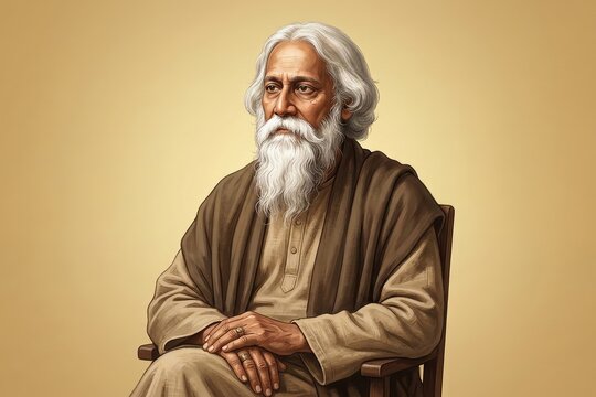 Rabindranath Tagore Banner Portrait Indian Literature Concept.