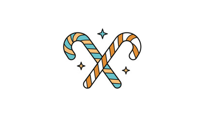 Obraz premium Two festive striped candy canes are crossed with small sparkles surrounding them to celebrate the merry winter holiday season.