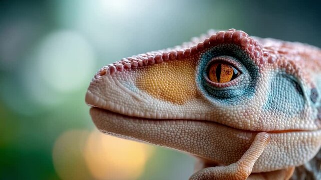Ancient Gaze: A close-up portrait of a captivating reptile, its eye gleaming with a primal intensity against a blurred backdrop, offering a glimpse into a time long past.