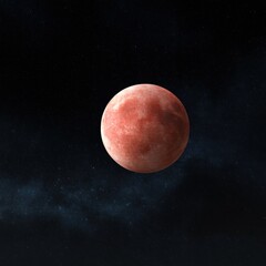 Fototapeta premium Red moon visible over dark starfield in outer space