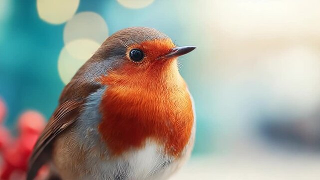 Perky Robin Portrait: A charming robin perches, its vibrant red breast and bright eyes stealing the show against a softly blurred backdrop, capturing a moment of avian grace and beauty.