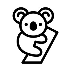 Koala on tree black line vector icon