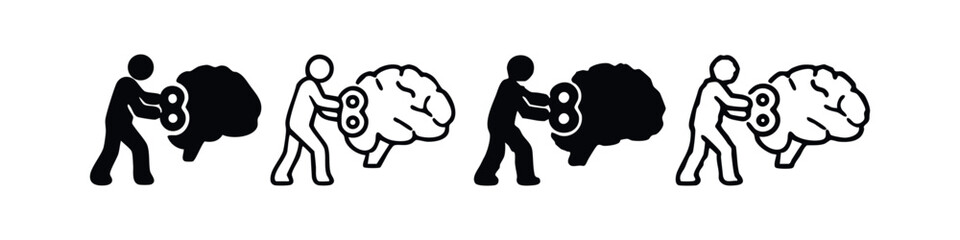 Winding Up the Brain Icon Set. Activating and stimulating the human mind for intellectual thought and creativity. © liubomir118809