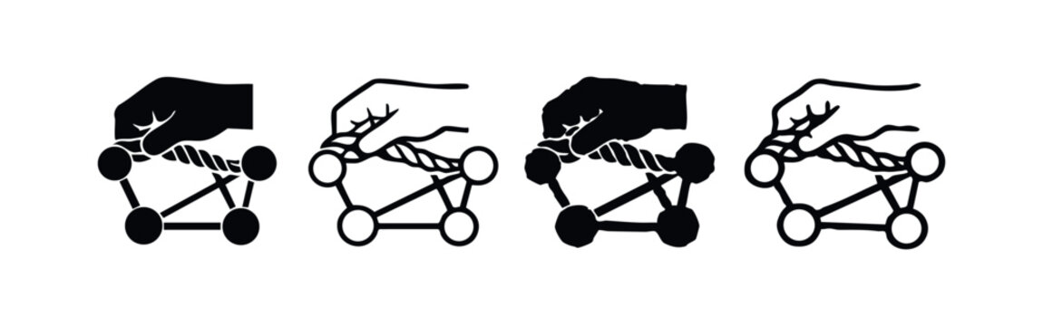 Hand Controlling Network Nodes Icons - Data Management and Connectivity
