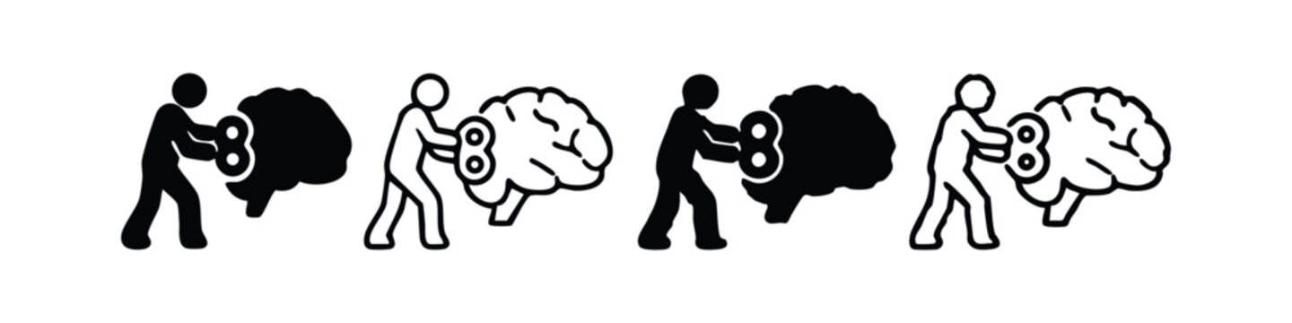 Winding Up the Brain Icon Set. Activating and stimulating the human mind for intellectual thought and creativity.