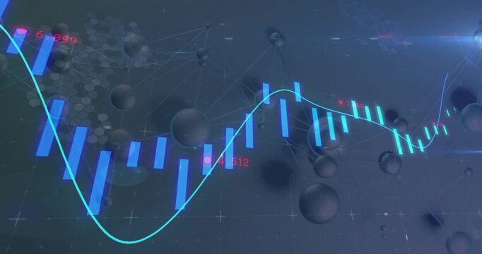 Animated financial chart receiving real-time data feed, shifting right and adjusting bar heights