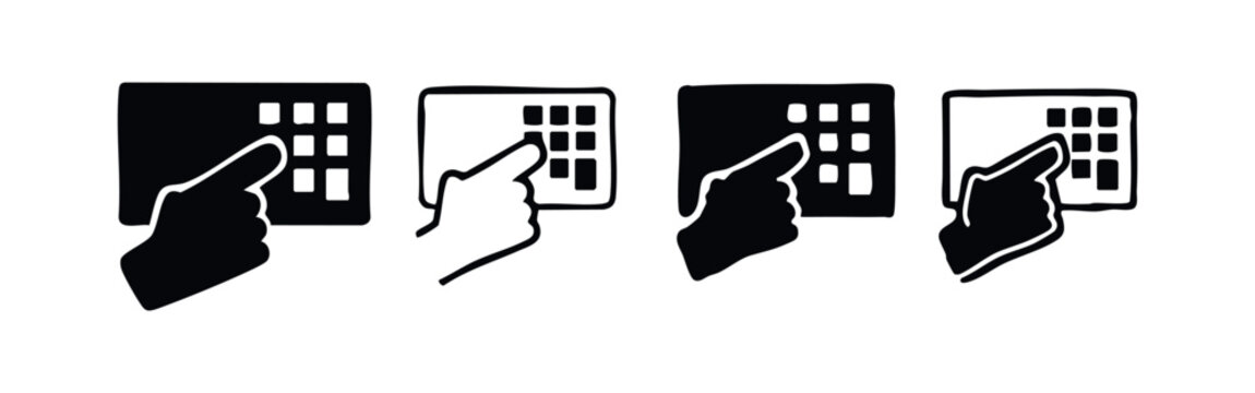 Hand Pressing Keypad Buttons Icon Set - Access, Security, and Entry Symbols