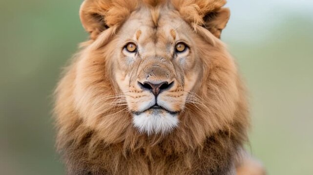 Majestic Lion: An up-close portrait of a lion, showcasing its impressive mane and piercing gaze, exudes power and regality.