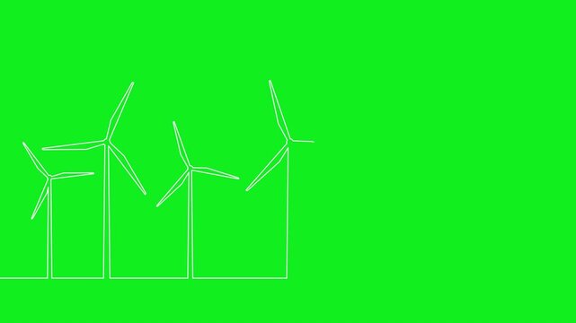 wind turbines windmills line animation green screen background video footage