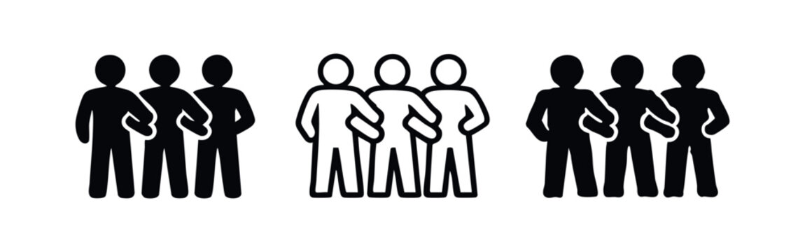 Group of Three People Standing Together Icon Set