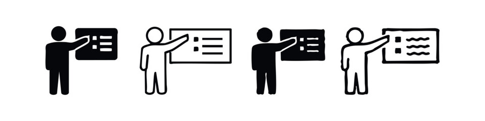 Presentation and Training Icon Set. People Presenting or Explaining on Whiteboard in Various Styles. © liubomir118809