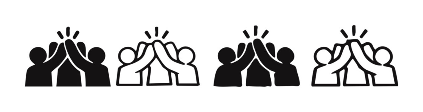 High five teamwork success icon set. Group achievement and collaboration pictogram collection.