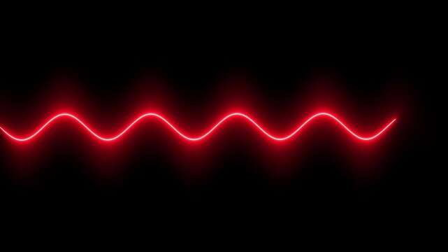 Abstract red glowing neon wavy line animation. Heartbeat EKG pulse audio equalizer
