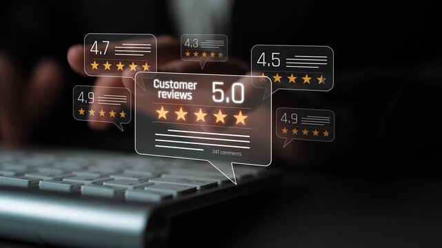 Customer centric review and rating system support product review, digital rating concept, and customer give good trust by visualizing people choice through stars and feedback content technology Marrow