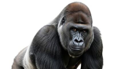 Fototapeta premium A close-up portrait of a western lowland gorilla against a plain white background