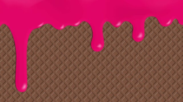 melted raspberry icing ice cream chocolate wafer 2d animation 4k video footage
