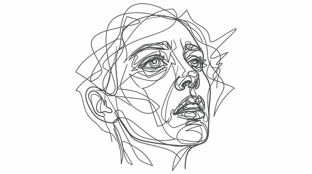Abstract continuous line drawing of a person's distressed face looking upwards